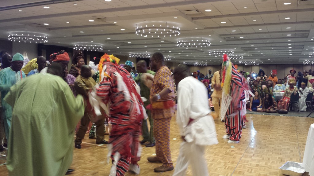 Photo shows the Igbabonelimin acrobatic dance troupe entertaining guests at the Edo National Association Worldwide Convention