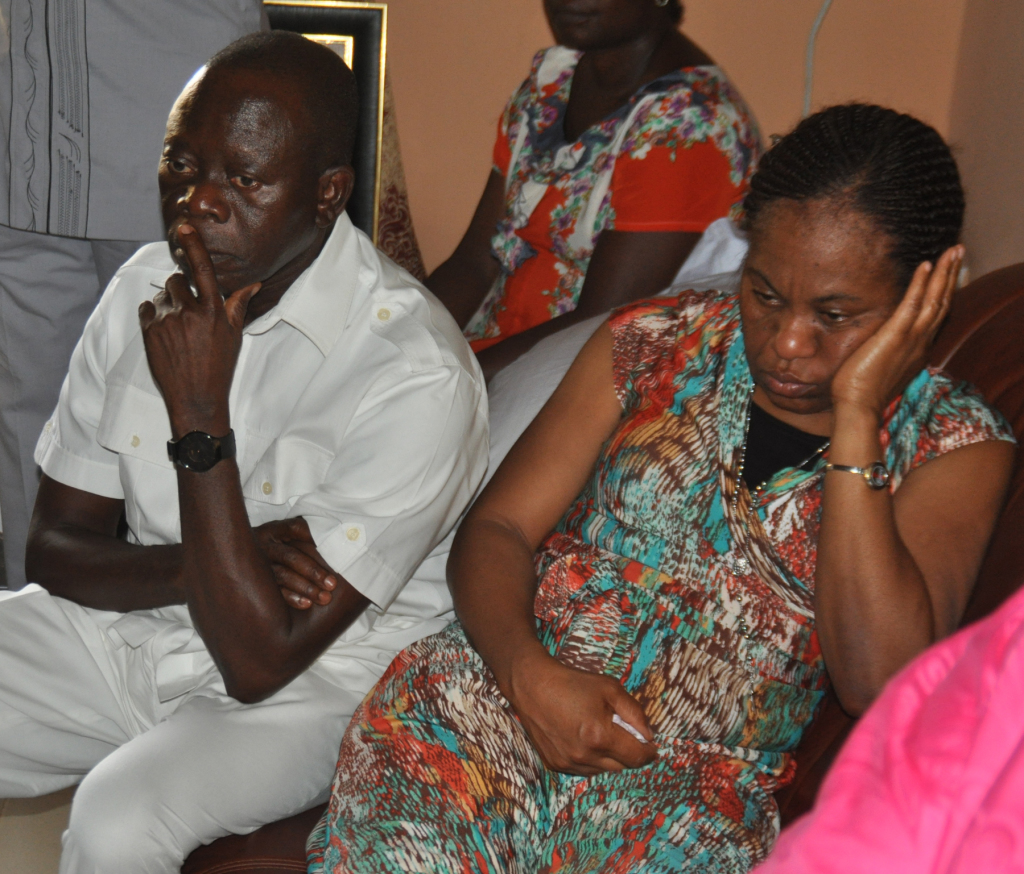 Governor Adams Oshiomhole of Edo State and Mrs. Maria Aliu, widow of Hon. Peter Aliu during the Governor's condolence visit.