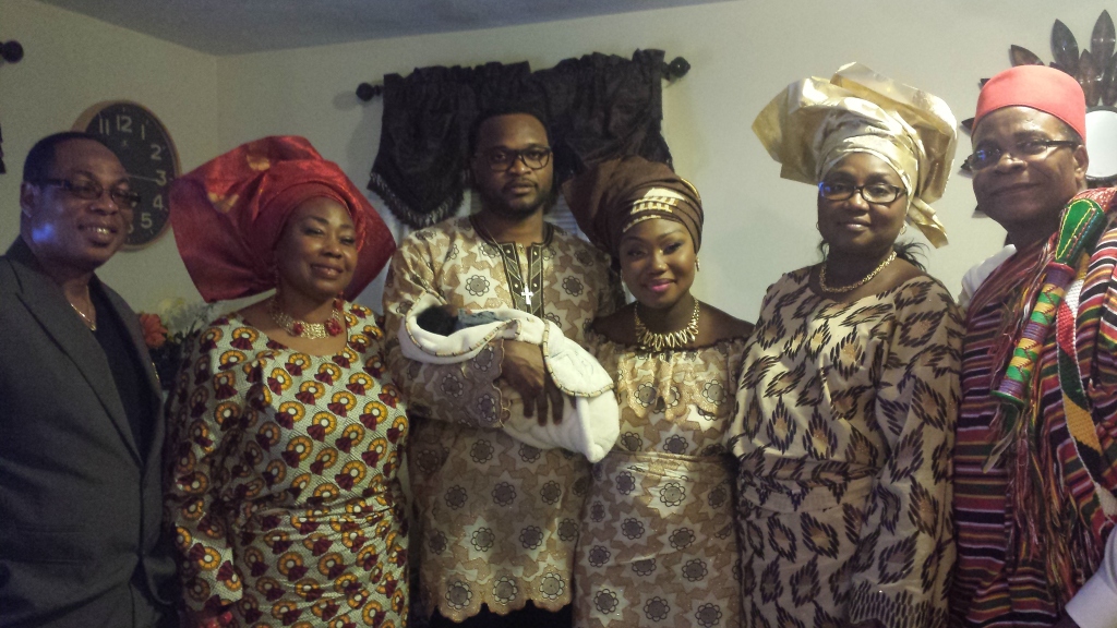 Photo shows from left, Mr. and Mrs. Ekhator, the baby's  parents, Mr. Alfred and Mrs. Ebegue Ativie with their baby, Carter and  Retired Major L. and Mrs. Cecilia Ativie (Seniors).