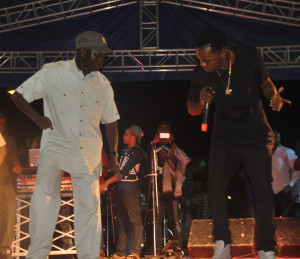 Governor Adams Oshiomhole and celebrated artiste, Patoranking at a concert held in Benin City, Wednesday, to celebrate the victory of General Muhammadu Buhari of the APC in the Presidential election held on March 28.