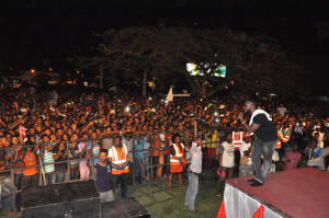  Celebrated artiste, Timaya, thrills APC supporters at a concert held in Benin City, Wednesday, to celebrate the victory of General Muhammadu Buhari of the APC in the Presidential election held on March 28.