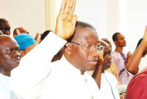 President-Goodluck-Jonathan during a thanksgiving service. 