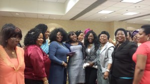 Apostle Naomi Osagiede (center) flanked by quest at the Fire for Fruitfulness and Celebration Service in Boston 