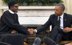 President Mohammadu Buhari(L) with US President Barack Obama during a meeting in Washington DC on Monday