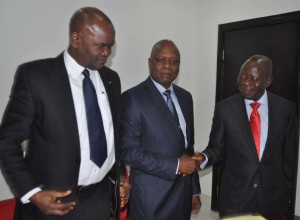 From right: Governor Adams Oshiomhole, Dr. Pius Odubu, Deputy Governor and Mr Jerry Obazele, Head of Service at the weekly Edo State Executive Council meeting, on Tuesday.