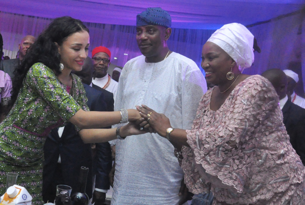 Mrs Iara Oshiomhole, Mr Solomon Arase and his wife at a reception organised by the Edo State Government for the Police I-G, on Friday.