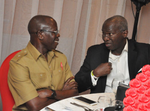 Governor Adams Oshiomhole of Edo State and Mr Babatunde Fashola, former Governor of Lagos State at a 3-day retreat for members of Edo State Executive Council and Permanent Secretaries holding at the Transcorp Hilton Hotel, with theme, “Finishing Well”, in Abuja, Monday.