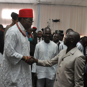 Governor Adams Oshiomhole and HRH Eheneden Erediauwa, Edaiken N'Uselu, Crown Prince of Benin Kingdom at the ceremony to mark the 7th Anniversary of the administration of Governor Adams Oshiomhole of Edo State, in Benin City, Thursday.