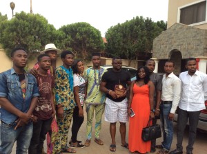 Lancelot Imasuen, fifth from right displays his award,   flanked by membes of the National Union of Benin Students.