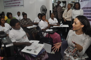 2362 & 2364:  Mrs Iara Oshiomhole, wife of Edo State Governor addresses participants at 'Project Focus', a Skills acquisition program she initiated to train the trainers and empower the youths as part of her We Care Trust project.