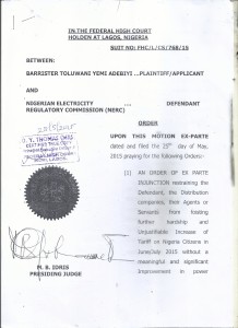 Court order stopping increase in electricity tariff.