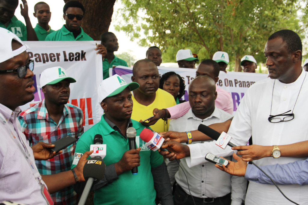 Protest leader and Executive Director of Africa Network   for Environment & Economic Justice, Rev. David Ugolor during an interview   with the press.