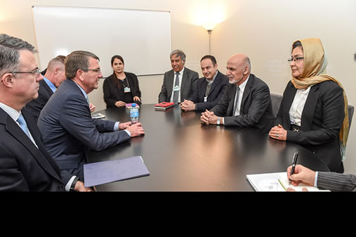 U.S. Defense Secretary Ash Carter meets with Afghan President Ashraf Ghani, second from right, in Davos, Switzerland, Jan. 22, 2016. DoD photo by Army Sgt. 1st Class Clydell Kinchen