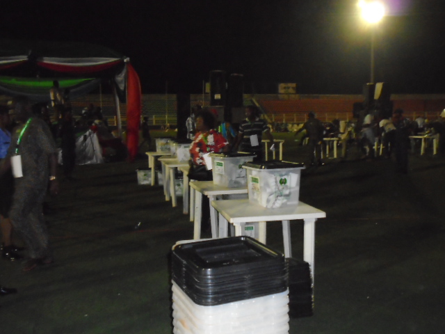 Ballot boxes used at the Edo APC governorship primary election at the Samuel Ogbemudia Stadium in Benin City