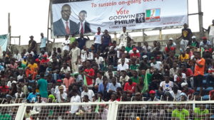 Cross section of APC party faithful and supporters at the Samuel Ogbemudia Stadium venue of the flag-off of  party's governorship campaign in Benin City.