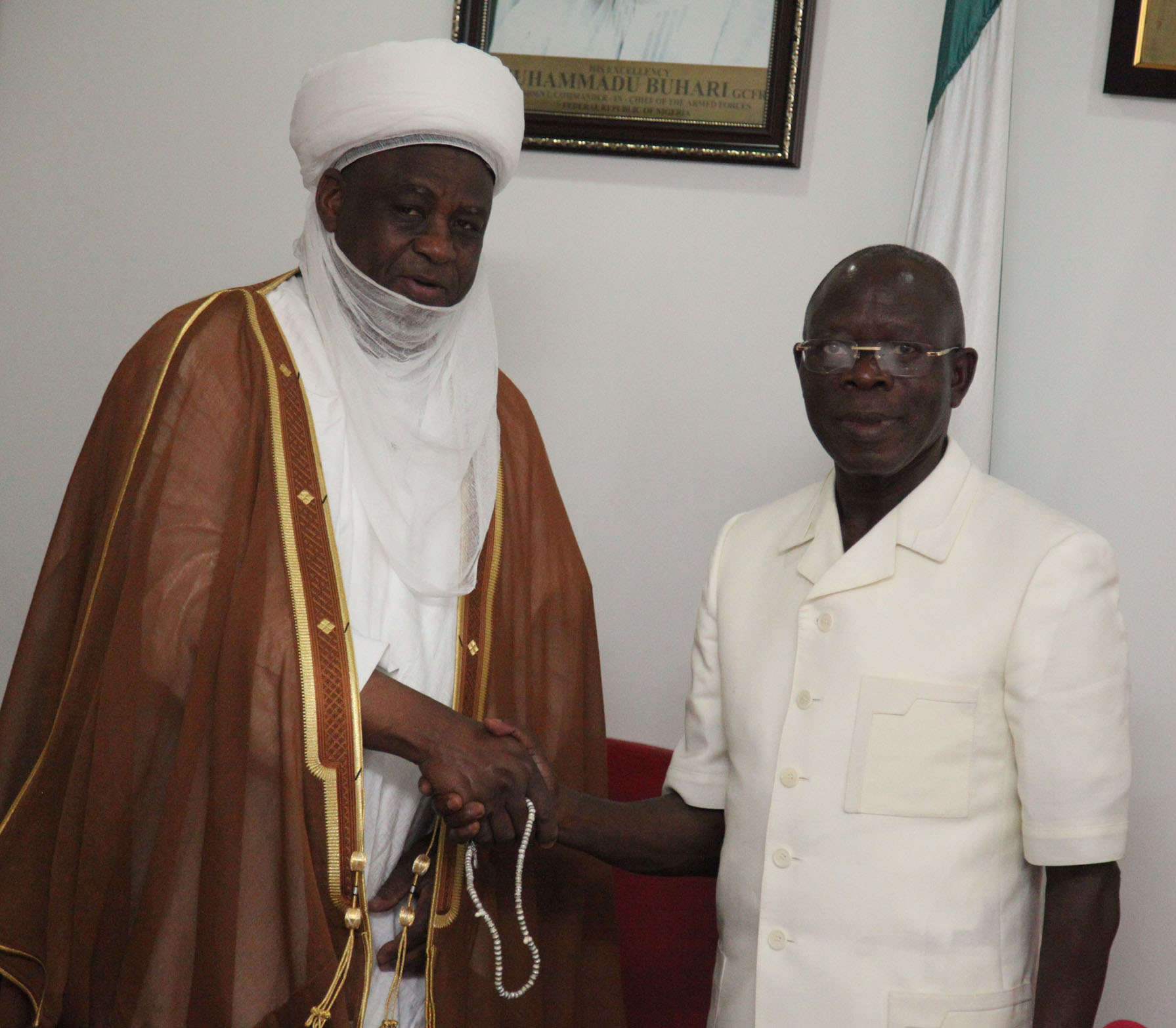 Governor Adams Oshiomhole of Edo State and His Eminence, Alhaji Muhammadu Sa'ad  Abubakar III, Sultan of Sokoto and President-General, Nigerian Supreme Council for Islamic Affairs (NSCIA) during a visit of the Sultan and members of the Supreme Council for Islamic Affairs to the Governor in Benin City, Friday.