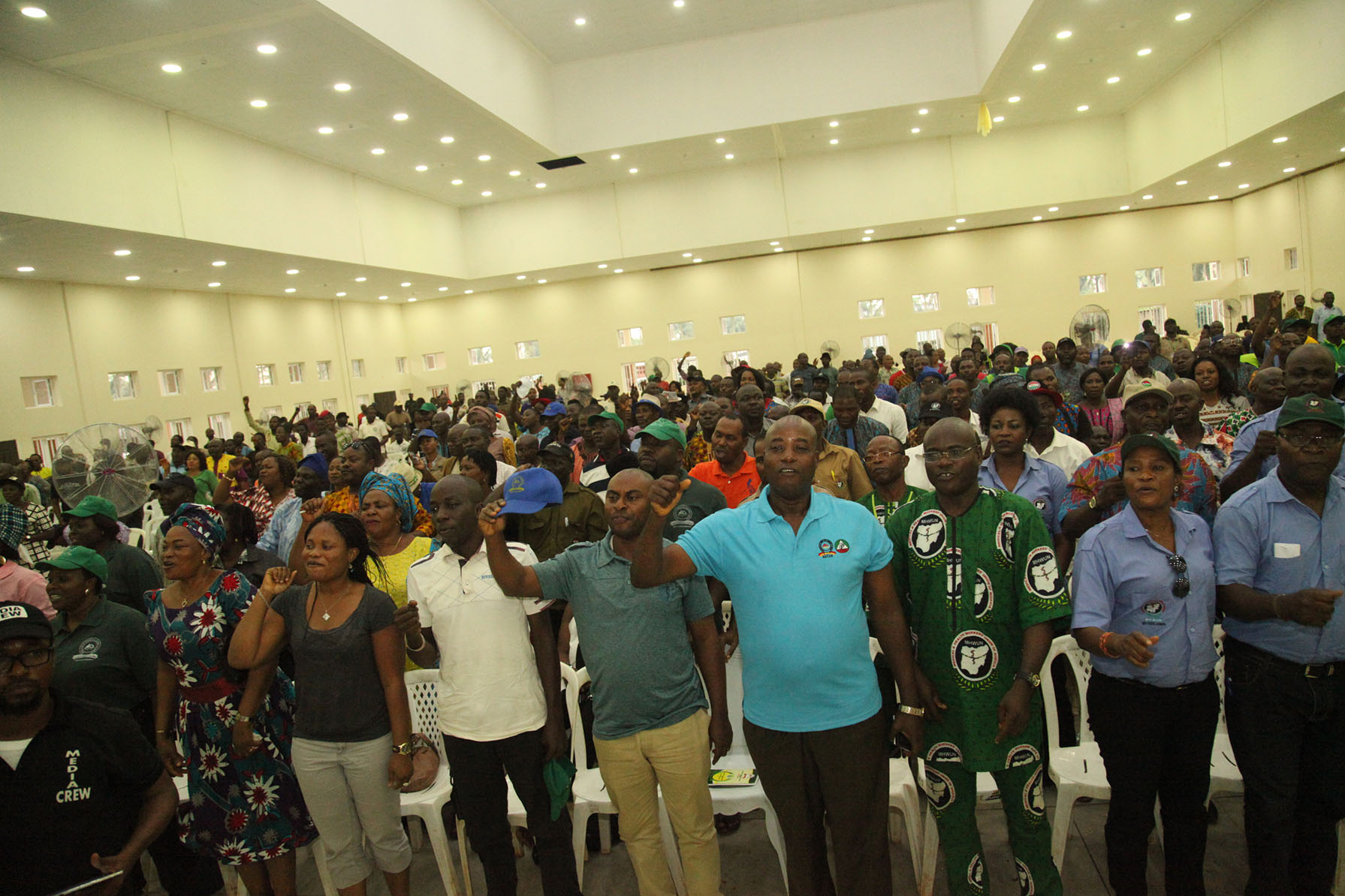  Cross-section of workers at a gathering of members of the Nigeria Labour Congress and Trade Union Congress to endorse the APC gubernatorial candidate for Governor, in Benin City, on Saturday