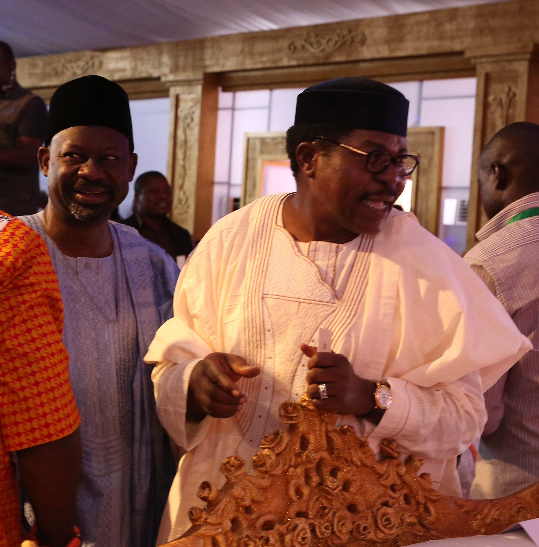 Governor Ibrahim Dankwambo of Gombe and Hon Pally Iriase, member House of Representatives at the coronation of His Royal Majesty, Omo n'Oba n'Edo Uku Akpolokpolo, Ewuare II, Oba of Benin, on Thursday.