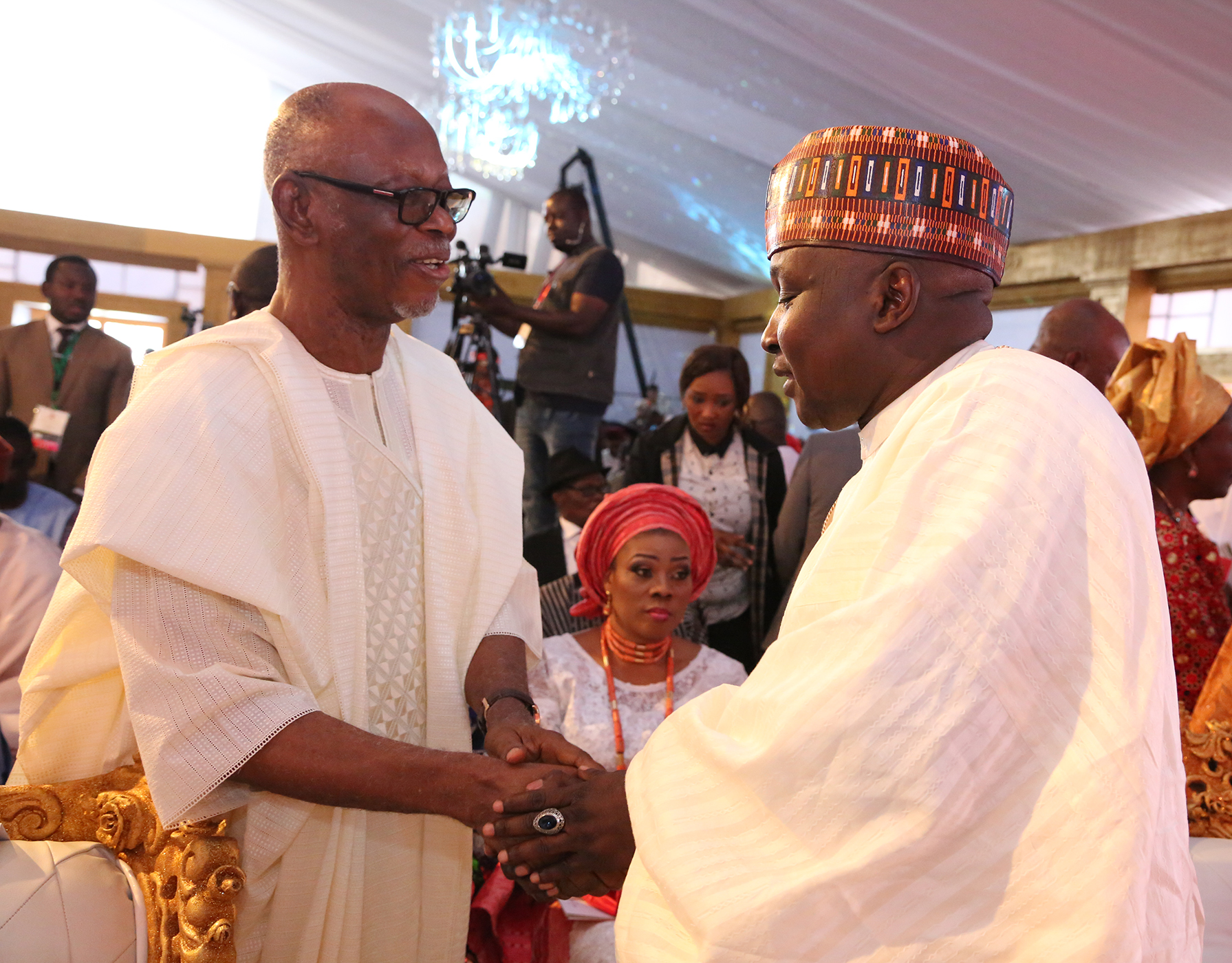 Chief John Odigie-Oyegun, National Chairman, APC and representative of Speaker of the House of Representatives at the coronation of His Royal Majesty, Omo n'Oba n'Edo Uku Akpolokpolo, Ewuare II, Oba of Benin, on Thursday..