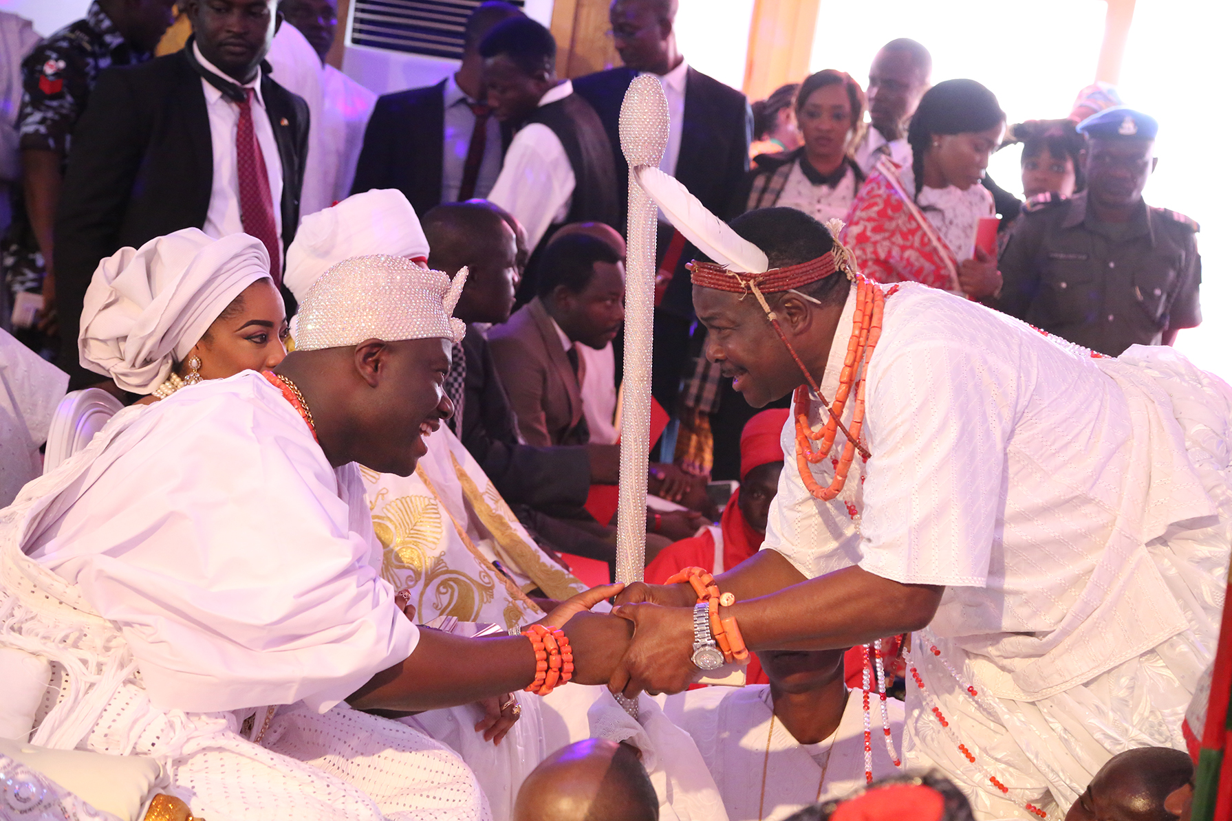 Ooni of Ife, Oba Adeyeye Ogunwusi, Ojaja II and Chief Mike Ozekhome  at the coronation of His Royal Majesty, Omo n'Oba n'Edo Uku Akpolokpolo, Ewuare II, Oba of Benin, on Thursday.