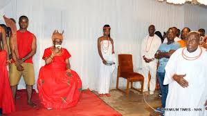 Oba Ewuare II at Usama Palace, before proceeding to Urhokpota  for the coronation.