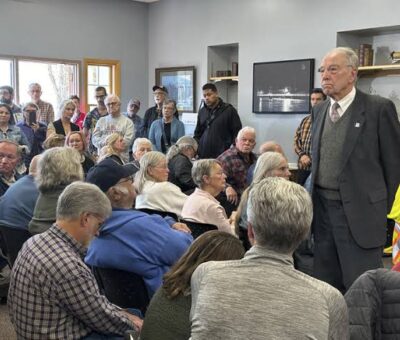 Senator Chuck Grassley, R-Iowa, takes questions at a town hall in Fort Madison, Iowa, Tuesday, April 15, 2025. Hannah Fingerhut/AP